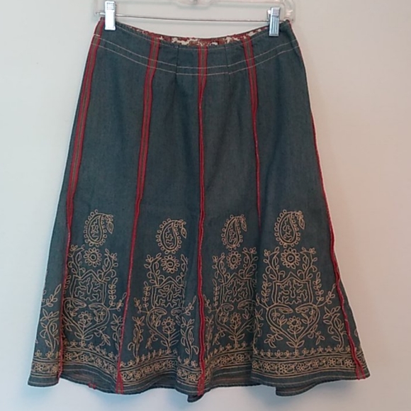 Plenty Anthropologie Embroidered boho denim skirt - Picture 1 of 4